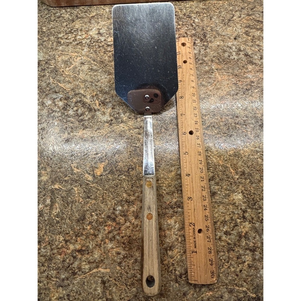 Vintage Stainless USA Offset Spatula Wood Handle Kitchen grill Burger flipper